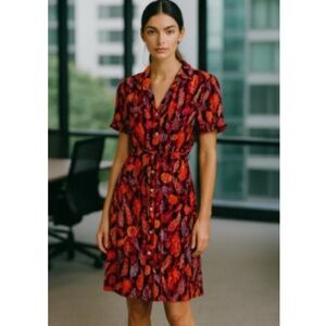 Sharagano Multicolor Paisley Print Tie Waist Workwear Office Career Dress Size 4
